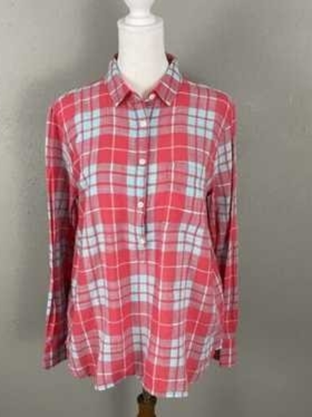 J. Crew Coral and White Plaid Button-Down Shirt